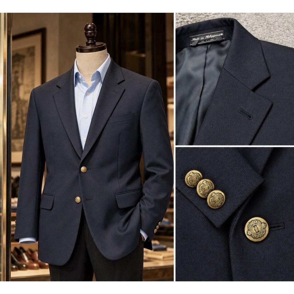Palo Savino Menās Blazer 44S Navy Blue Wool Blend Gold Buttons Sport Coat